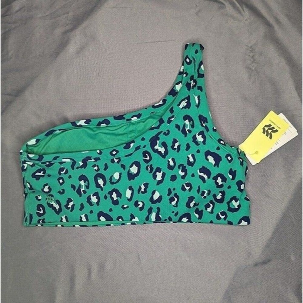 Women's All in Motion Light Support Leopard Asymmetrical Sports Bra Green XS - Picture 5 of 8
